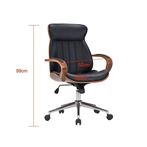 Ids Home Contemporary Walnut Wood Executive Swivel Ergonomic With Arms Office Furniture Bentwood Mid Back Desk Chair, Black #TOP3