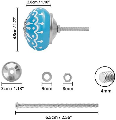 Belle Vous Assorted Ceramic Cabinet Drawer Door Knobs (20 Pack) - Includes Fixing Hardware - Mix of Multi-Colour Vintage Round Pull Handles for Kitchen Cupboards, Dressers, Wardrobes & Cabinets