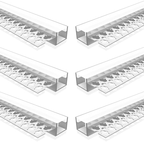 Plaster-in Drywall LED Profile, 3.3ft/1M 6 Pack LED Strip Diffuser with Milky Diffuser for 12mm LED Strip, Single Edge Silver U-Shape LED Aluminium Channel for Wall Edge, Ceiling & Stair Lighting