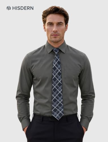 Image of HISDERN Mens Dress Shirt with Tie Pocket Square Set Classic Button Down Shirt Matching Tie Long Sleeve Shirts