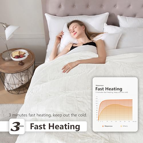 Image of Wapaneus Heated Blanket Electric Full Size 72 inchx84 inch with 10 Heating Levels 12 Timer Settings and 8 Hours Auto-Shut Off,Flannel Fast-Heating Electric Blanket,ETL Listed Machine Washable,Ivory