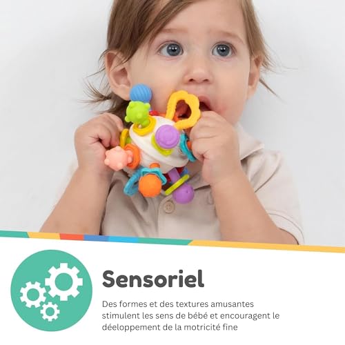 Nuby Twist Ball avec hochet et couleurs vives amusantes – Jouet sensoriel – Développe la motricité fine – 3+ mois – Image 5