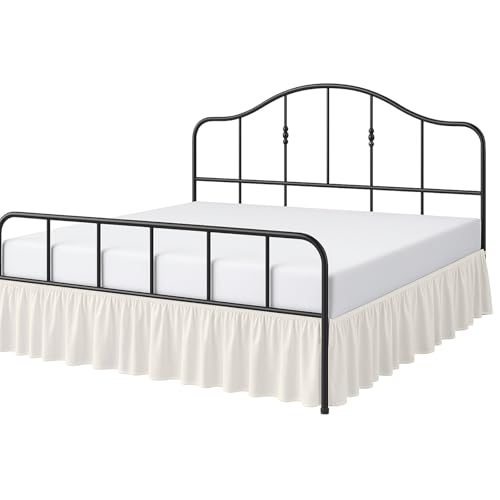 Cottington Lane Ruffled Bed Skirt King Size with Split Corner, Brushed Microfiber Hotel Quality Ivory Dust Ruffle, 18 Inch Drop Gathered Bedskirt, Soft and Stylish, Shrinkage and Fade Resistant