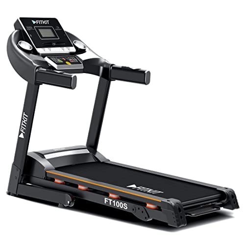 Image of Fitkit Ft100S Plus Series (3.25Hp Peak) Dc-Motorised Treadmill (Max Speed:14 Km /Hr, Max Weight: 110 Kg) With Free Home Installation And Trainer Led Sessions By Cultsport, Black