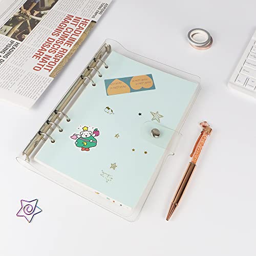A5 Size 7"X9.25" 6-Ring Clear Binder Covers Transparent Soft Pvc Notebook Shell Round Ring Binder Cover Protector Snap Button Closure Loose Leaf Folder (Transparent, A5) #TOP5
