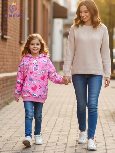 Image of WELAKEN Girls and Toddlers' Pullover Printed Hoodie Sweatshirt with Kangaroo Pocket