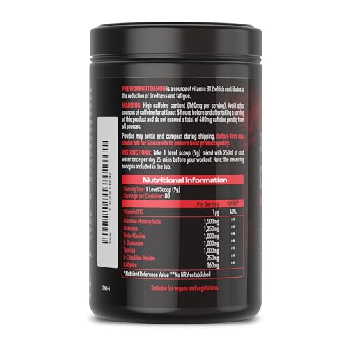 Pre Workout Demon - Complément puissant pré-entrainement avec créatine, caféine, bêta-alanine et glutamine (Fruits Rouges, 720g) – Image 6