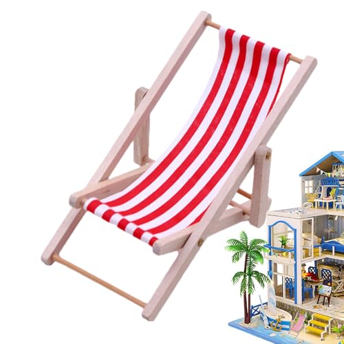 ミニデッキチェア - 木製折りたたみデッキチェア装飾、ポータブルアウトドアチェア、ミニ折りたたみラウンジチェア、軽量折りたたみ椅子、ラウンジチェアモデル、ホームデスクガーデン装飾用椅子おもちゃ、毛皮