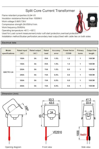 Transformador de corriente núcleo dividido QNCTK1-24 100A 5A sensor transductor magnetico 2