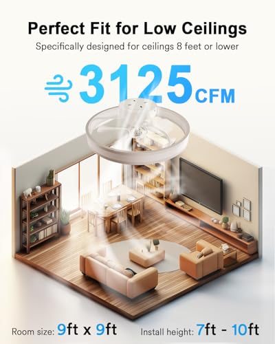 Image of Lumary Smart WiFi Ceiling Fans with Lights, Low Profile Flush Mount White