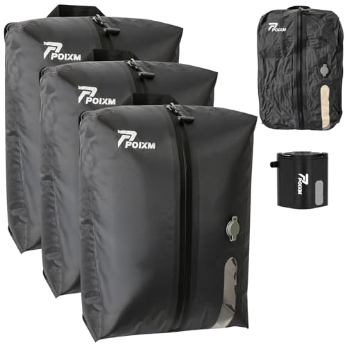 POIXM Vacuum Bags for Travel with Pump, Reusable Space Saver Bag, IP67 Waterproof Vacuum Packing Cubes for Travel Suitcases and Backpack (3PC + PUMP)