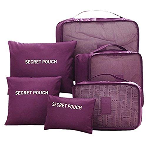 Image of 6 in 1 Polyester Secret Pouch Travel Bag Packing Cubes Laundry Bag with Undergarments & Cloth Storage Organizer Travelling Set /Suitcase Cloth Cube Bag