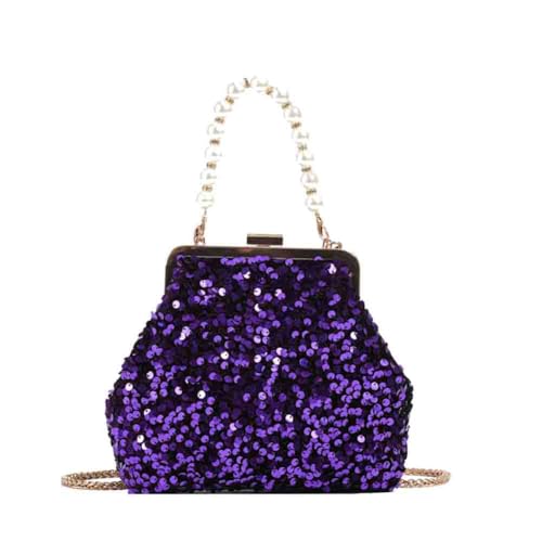 Women's Sparkly Shiny Sequin Shell Crossbody Bag, Glitter Beaded Pearl Top Handle Handbag, Bling Shoulder Purse for Party