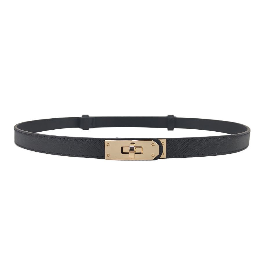 Image of Preptep 2pcs Women's Skinny Leather Belt with Adjustable Silver Turn-Lock Buckle - Ideal for Dresses, Jeans, and Coats, Black and brown