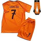 Pitch and Trek #7 Third 24/25 Kids Soccer Jersey Shirts Football Futbol Socks Gift Set Youth Sizes(Orange,28)