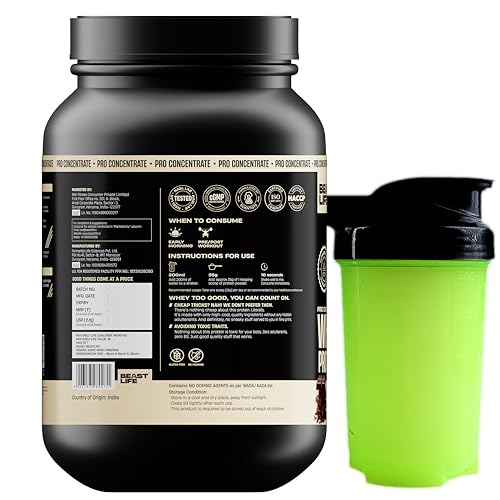 Image of BEASTLIFE Whey Protein Concentrate Powder 2 LBS | Rich Chocolate with Free Shaker | 24g Protein, 5.3g BCAA | Ultrasorb Tech for Fast Absorption & Muscle Recovery | Sports Nutrition for Men & Women