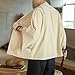 HZCX FASHION Men's Kimono Cardigan Lightweight Jackets Linen Haori Samurai Robe(Khaki,L)