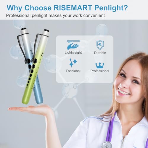 RISEMART Pen Lights for Nurses, 2Pack Reusable Medical Pen Light with Pupil Gauge and Ruler, White Light LED Penlight for Nurse Student Doctors EMT (Gradient Blue/Green) - Thumbnail 3