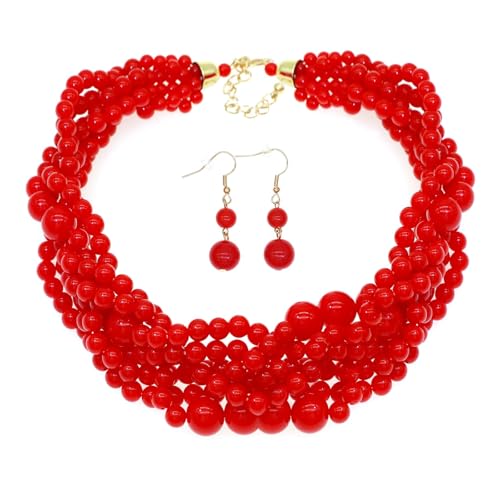 Multi Strand Crystal Rhinestone Pearl Beads Statement Necklace for Women Layered Pearls Choker Bib Collar Beaded Necklaces Costume Jewelry Set