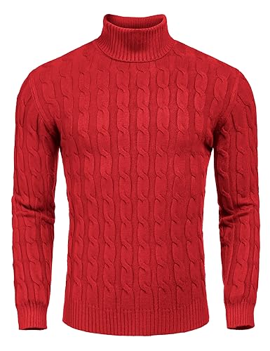 Image of COOFANDY Men's Slim Fit Turtleneck Sweater Casual Twisted Knitted Pullover