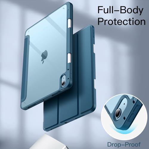 JETech Case ONLY for iPad Air 11-Inch M4/M3/M2 (2026/2025/2024), iPad Air 5/4 (2022/2020 5th/4th) with Pencil Holder, Clear Transparent Back Slim Stand Shockproof Tablet Cover (Blue) by JETech - Image 4