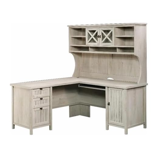 Sauder Costa L Shaped Computer Desk with Hutch in Chalked Chestnut…