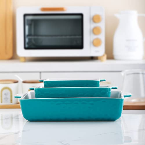 Kitchentour Ceramic Bakeware Set, Rectangular Baking Dish Casserole Dish Lasagna Pan With Double Handles Stoneware Bakeware Set Of 3 - Green #TOP4