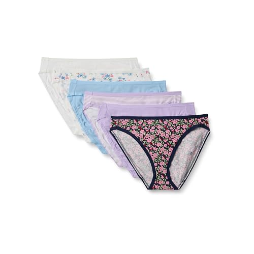 Amazon Essentials Women's Cotton Stretch High-cut Bikini Panty, Pack of 6, Ditsy Floral/Mini...