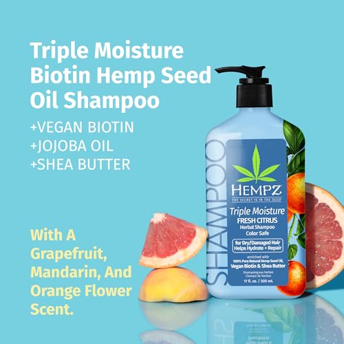 Image of Hempz Triple Moisture Herbal Hair Shampoo - Moisturizing Gentle Shampoo to Nourish and Hydrate Hair - 17 Fl OZ