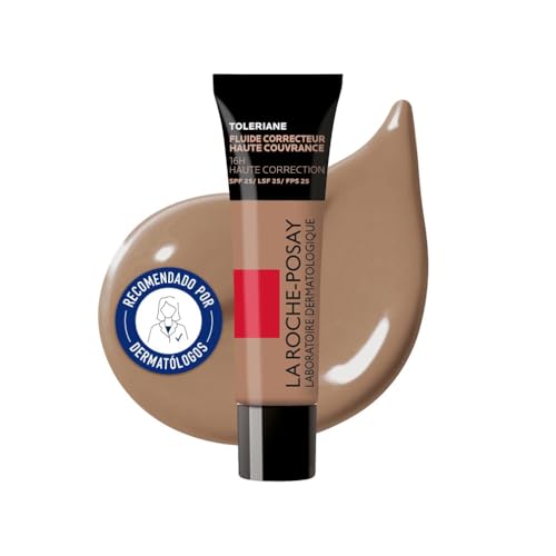 La Roche Posay, Toleriane Base de Maquillaje Fluida Correctora de Alta Cobertura, Larga Duración 16h, Acabado Mate, Corrige, Unifica y Protege, Con SPF 25, Para Todo Tipo de Pieles, Tono: 15, 30ml
