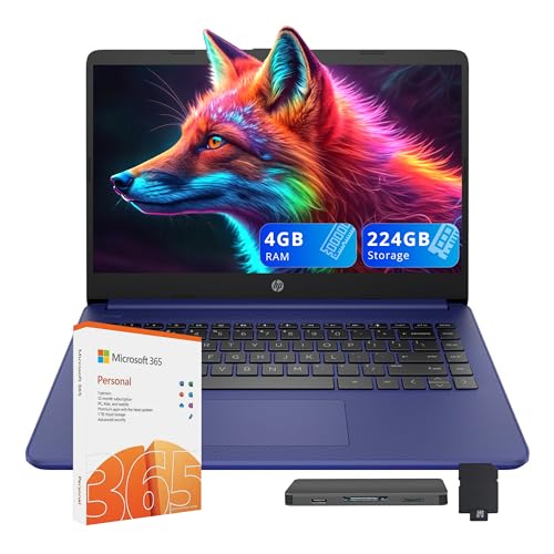 Image of HP Stream 14 inch HD Business Laptop, Intel Celeron N4120, 4GB RAM, 224GB Storage (64GB eMMC + 160GB Docking Station Set), Intel UHD Graphics, 720p HD Camera, Wi-Fi, 1 Year Office 365, Win 11, Blue