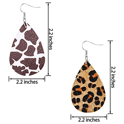 Hicarer 20 Pieces Leather Earrings for Women Petal Leopard Print Teardrop Dangle Earrings(Solid Teardrop Style)2