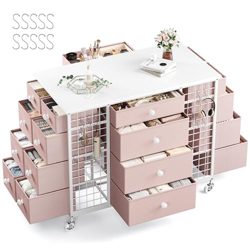 EnHomee 24-Drawer Dresser with Wooden Top and Wheels