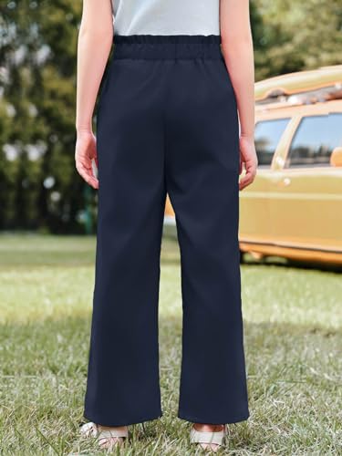 Image of Haloumoning Girls Wide Leg Pants High Elastic Smocked Waist Casual Flowy Cute Long Trousers