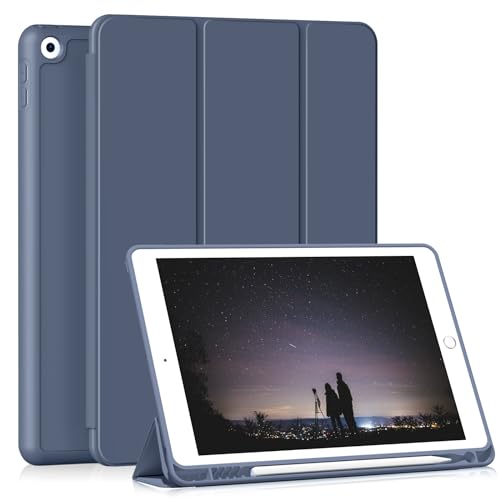 Image of Case for iPad 9th Generation 2021 / iPad 8th Gen 2020 /iPad Cover 7th Generation 2019, Silicone Case with Pencil Holder for iPad 9 /8 /7 10.2 inch, Auto Sleep /Wake, Purple
