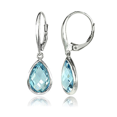 Sterling Silver Genuine or Simulated Gemstone 12x8mm Teardrop Dainty Leverback Drop Dangle Earrings for Women3