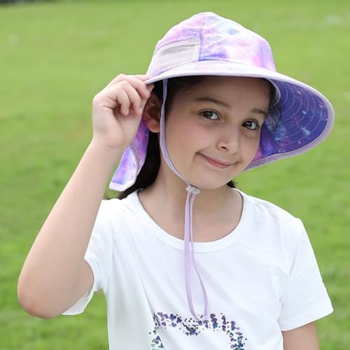 Image of icolor Kids Sun Hat UPF50+ Sun Protection Bucket Hat Toddler Summer Beach Play Hats with Neck Flap for Girl Boy Ages 3~10