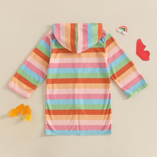 Image of Socutebabe Toddler Girl Swimsuit Cover Up Kids Beach Dress Bow Print Long Sleeve Hooded Bathing Suit Towel Coverup Swimwear