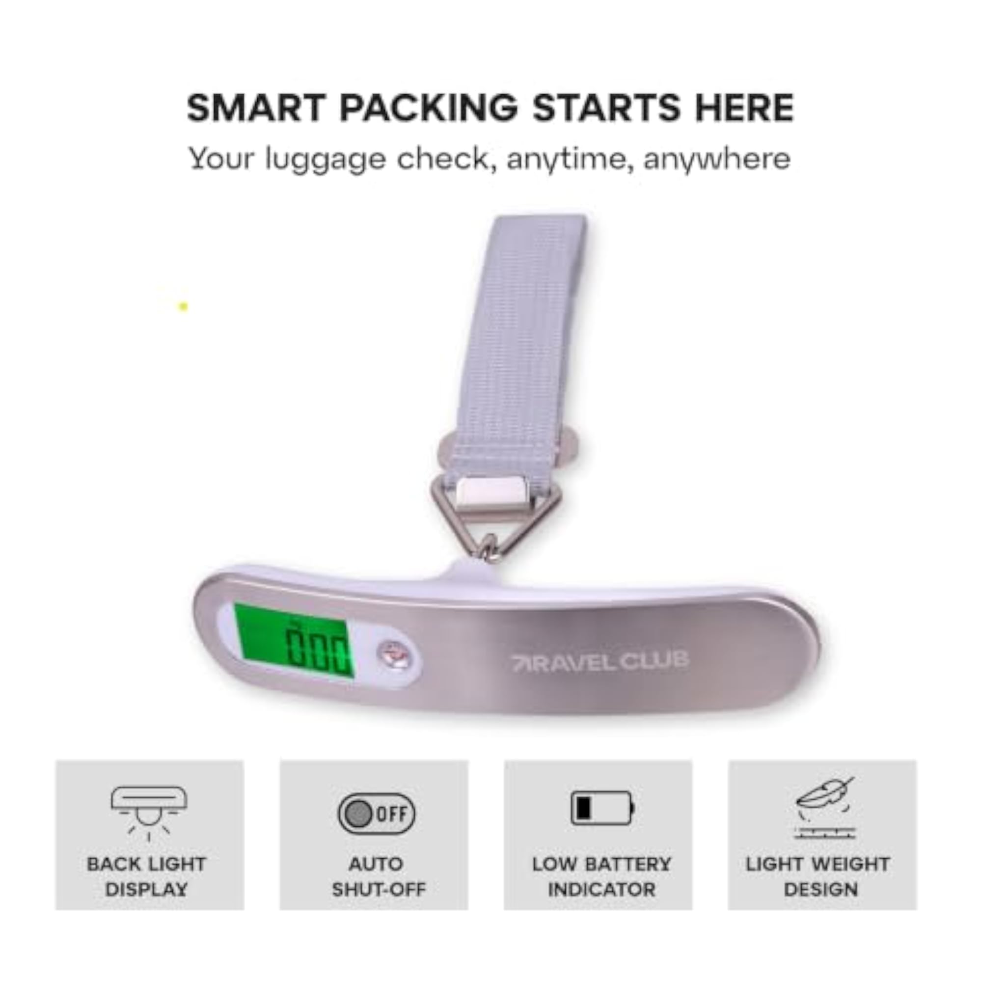 Digital Luggage Scale with LCD Display, Silver