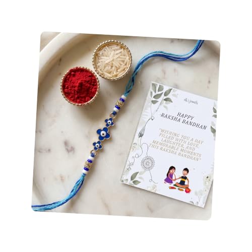 Image of I Jewels Evil Eye Rakhi With Roli Chawal & Rakshabandhan Card For Bhaiya /Brother /Bro /Men