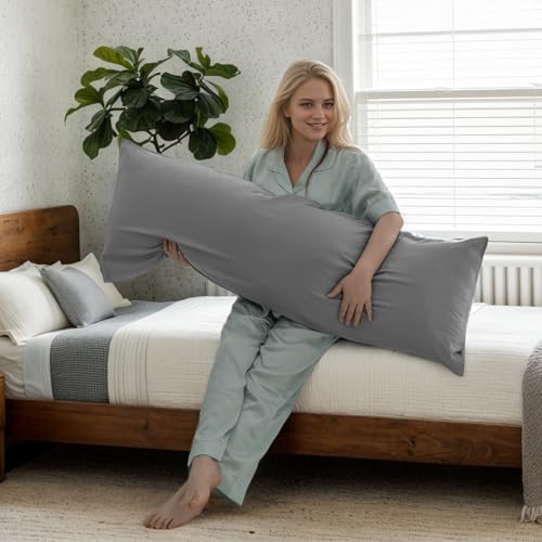 Image of TELUS Body Cooling Pillow Case Cover, Bamboo Rayon & Lyocell Pillowcase with Zipper Closure, Breathable Pillow Case for Hot Sleepers and Night Sweats, 20x54 inches, Deep Grey