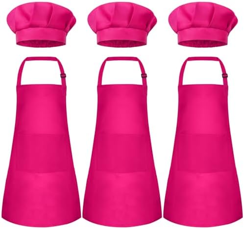 Kids Apron and Chef Hat Set Children Apron Adjustable with 2 Pockets Children Chef Painting for Cooking Baking