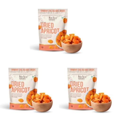 Image of KitchenSmith Dried Apricot - 250gm | Exotics Apricots Dry Fruits, Dry Apricot, Seedless Apricots & Jardalu | Naturally Sourced, No Added Sugar, Rich In Vitamins & Juicy (Air Tight Pouch) (Pack of 3)