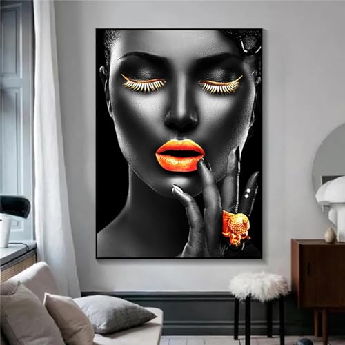 Tableau africain femme moderne avec cadre intérieur de 80x123 cm pour la décoration du salon