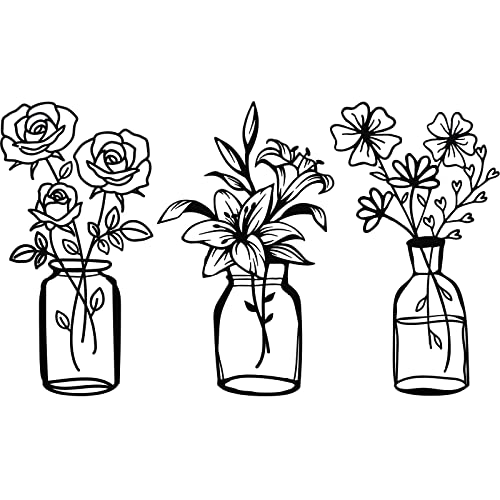 Hotop 3 Pieces Metal Flower Wall Decor Minimalist Vase Wall Art Tulip Wire Iron Decor Floral Wall Sculpture For Kitchen Bathroom Living Room(Vibrant Style,4.2/4.5/5.5 Inches) #TOP16