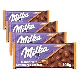 Milka, Tableta de Chocolate con Leche de los Alpes con Almendras Enteras, 100g (Paquete de 4)