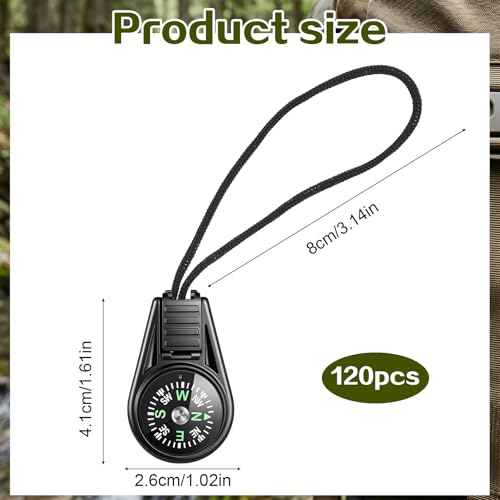 120 Piezas Mini Brújula de Senderismo y Supervivencia, Brújula de Bolsillo en Bulk con Cordón miniatura 2