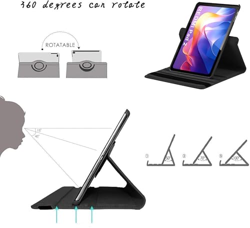 Image of ProElite Cover for Xiaomi Redmi Pad 2 11 inch Case Cover, 360 Rotatable Smart Flip Case Cover for Xiaomi Redmi Pad 2 11 inch Tablet with Stylus Pen, Black