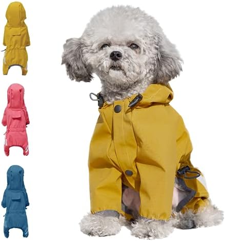 Cosibell Waterproof Puppy Dog Raincoats with Hood for Small Medium Dogs,Poncho with Reflective Strap, Lightweight Jacket with Leash Hole(S, Yellow)