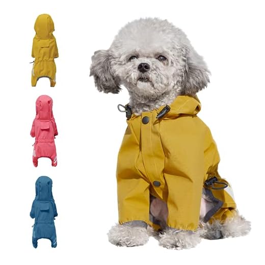 Cosibell Waterproof Puppy Dog Raincoats with Hood for Small Medium Dogs,Poncho with Reflective Strap, Lightweight Jacket with Leash Hole(S, Yellow)
